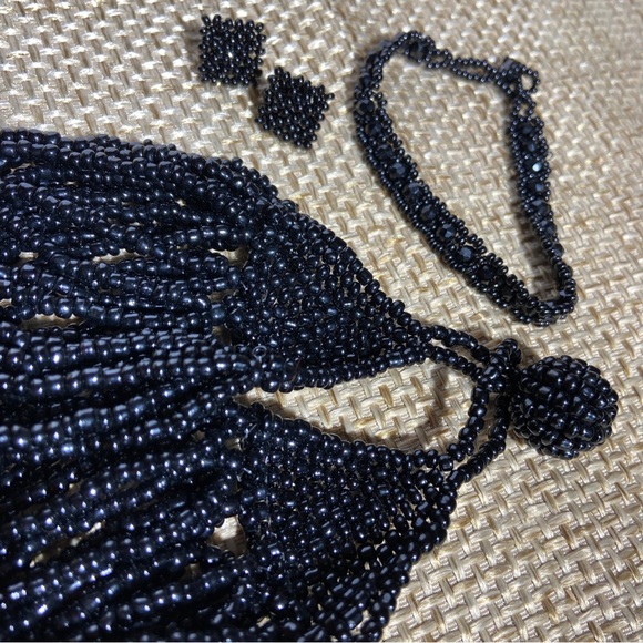 Huichol Jewelry 3 Pcs. Set, Handcrafted Mexican Artisan, Beads,Hippie,Boho,Black - Picture 7 of 8